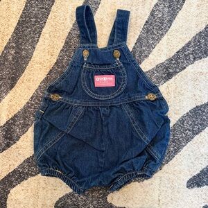 Vintage Osh Kosh Bubble Romper Jean Overall Shorts 6-9 Vestbak  Made In USA